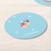 Individuelle Name niedliche Engel auf blau Runder Pappuntersetzer (Angewinkelt)