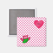 Individuelle Name niedliche Eule rosa Herzen Magnet (Vorderseite/Rückseite)