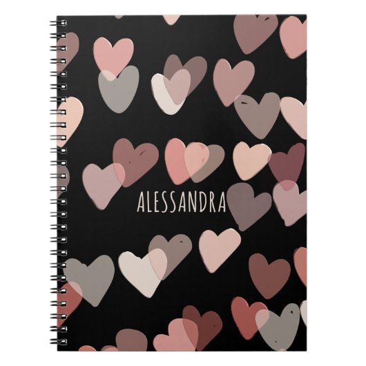 Individuelle Name niedliche Herzen Schwarz Rosa Notizblock (Vorderseite)