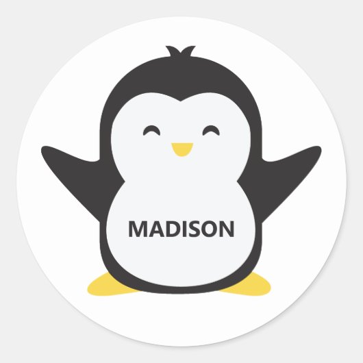 Individuelle Name niedliche Pinguin-Aufkleber Runder Aufkleber (Vorderseite)