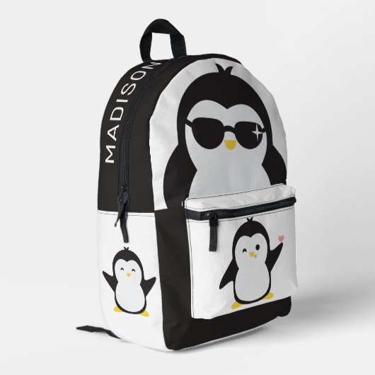 Individuelle Name niedliche Pinguine Bedruckter Rucksack (Rückseitige Ecke links)