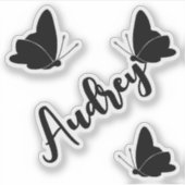 Individuelle Name Niedliche Schwarze Schmetterling Aufkleber (Vorderseite)