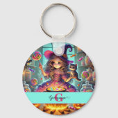 Individuelle Name Niedliche Whimsical HexenHallowe Schlüsselanhänger (Vorderseite)