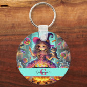 Individuelle Name Niedliche Whimsical HexenHallowe Schlüsselanhänger (Vorderseite)