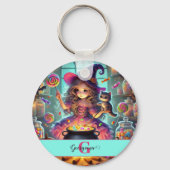 Individuelle Name Niedliche Whimsical HexenHallowe Schlüsselanhänger (Rückseite)