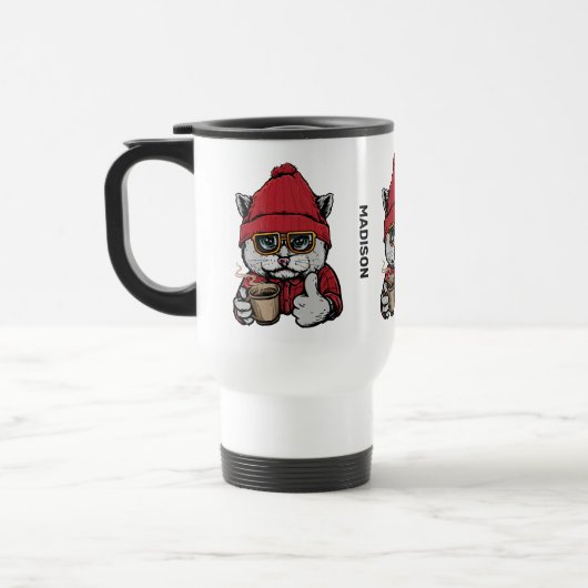 Individuelle Name Niedlicher Kaffee Chat Reisebecher (Links)