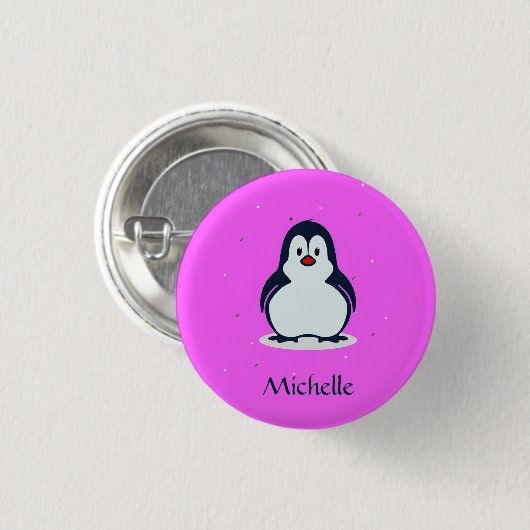 Individuelle Name niedlicher Pinguin auf rosa Button (Vorne & Hinten)