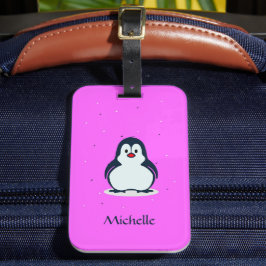 Individuelle Name niedlicher Pinguin auf rosa Gepäckanhänger