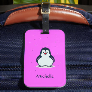 Individuelle Name niedlicher Pinguin auf rosa Gepäckanhänger
