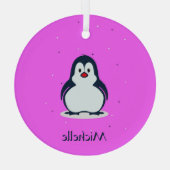 Individuelle Name niedlicher Pinguin auf rosa Ornament Aus Glas (Rückseite)