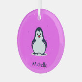 Individuelle Name niedlicher Pinguin auf rosa Ornament Aus Glas (Vorderseite links)