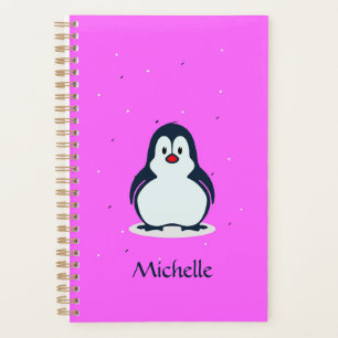 Individuelle Name niedlicher Pinguin auf rosa Planer
