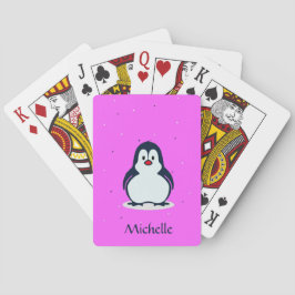 Individuelle Name niedlicher Pinguin auf rosa Spielkarten