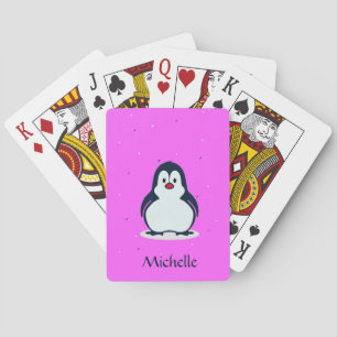 Individuelle Name niedlicher Pinguin auf rosa Spielkarten