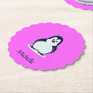 Individuelle Name niedlicher Pinguin auf rosa Untersetzer
