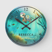Individuelle Name Niedlicher Schildkrötenmeer Hint Runde Wanduhr (Vorderseite)