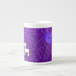 Individuelle Name niedliches Einhorn lila Glitzer  Porzellantasse