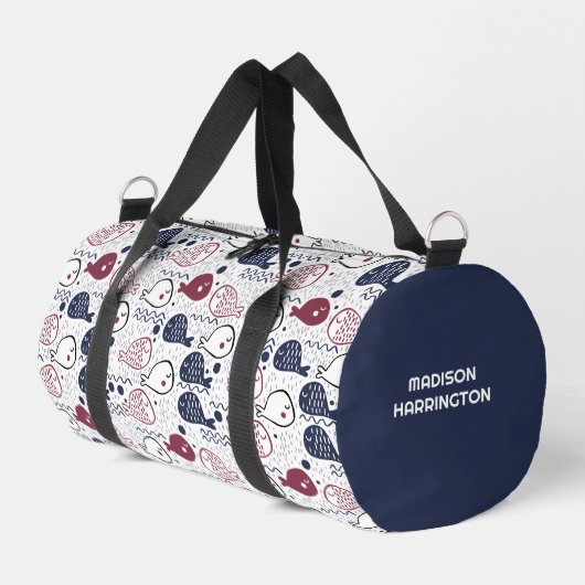 Individuelle Name Niedliches Fischmuster Duffle Bag (Linke Seite)