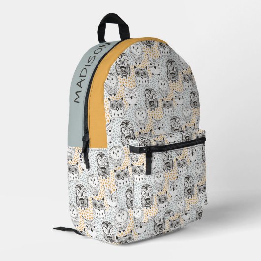 Individuelle Name Niedliches Owl Muster Bedruckter Rucksack (Rückseitige Ecke links)