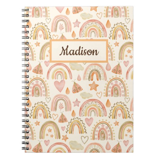 Individuelle Name Notebook Geschenk Boho Rainbows Notizblock (Vorderseite)