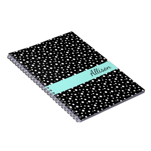 Individuelle Name Notebook-Schwarz & Weiß Polka Do Notizblock (Rechte Seite)