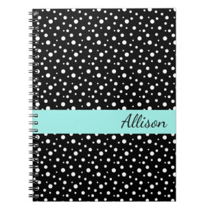 Individuelle Name Notebook-Schwarz & Weiß Polka Do Notizblock