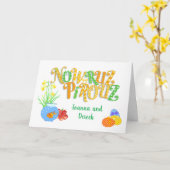 Individuelle Name Nowruz mit Goldfish und Affodien Karte (Gelbe Blume)