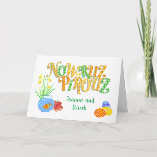 Individuelle Name Nowruz mit Goldfish und Affodien Karte (Vorderseite)