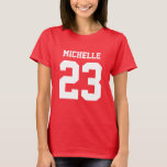 Individuelle Name Number Womens Sport Jersey T - S T-Shirt<br><div class="desc">Erstellen Sie Ihren eigenen personalisierten Fußball Jersey Frauen T - Shirt mit individuelle Name und Nummer. Ein cooles,  individualisierbares Shirt,  das eine tolle Geschenkidee für Frauen ist. Diese trendige Damenbekleidung eignet sich für alle Sportarten,  wie Fußball,  Fußball,  Volleyball,  Baseball,  Softball,  Basketball und Hockey.</div>