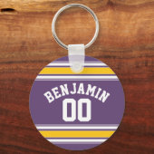 Individuelle Name-Nummer des lila Gelben Jersey St Schlüsselanhänger (Vorderseite)
