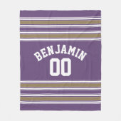 Individuelle Name-Nummer lila und Gold Jersey Stri Fleecedecke (Vorderseite)