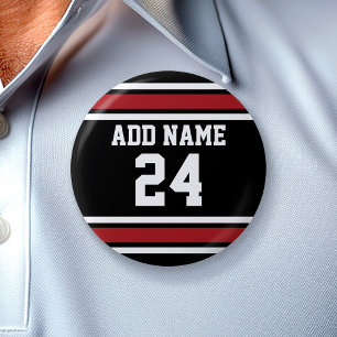 Individuelle Name Nummer Schwarz und Rot Button