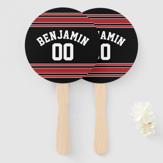 Individuelle Name Nummer Schwarz und Rot Fächer (Vorne und Hinten)