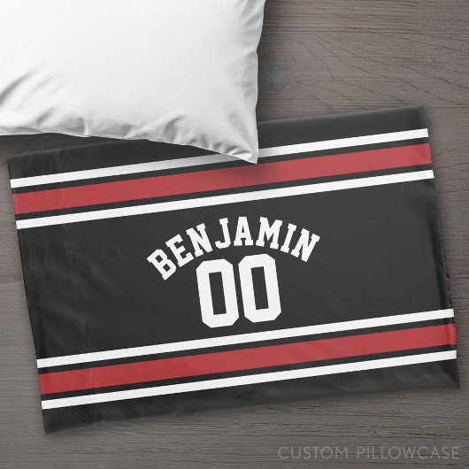 Individuelle Name Nummer Schwarz und Rot Kissenbezug