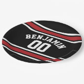 Individuelle Name Nummer Schwarz und Rot Pappteller (Schrägansicht)