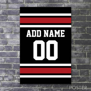Individuelle Name Nummer Schwarz und Rot Poster
