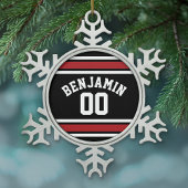 Individuelle Name Nummer Schwarz und Rot Schneeflocken Zinn-Ornament
