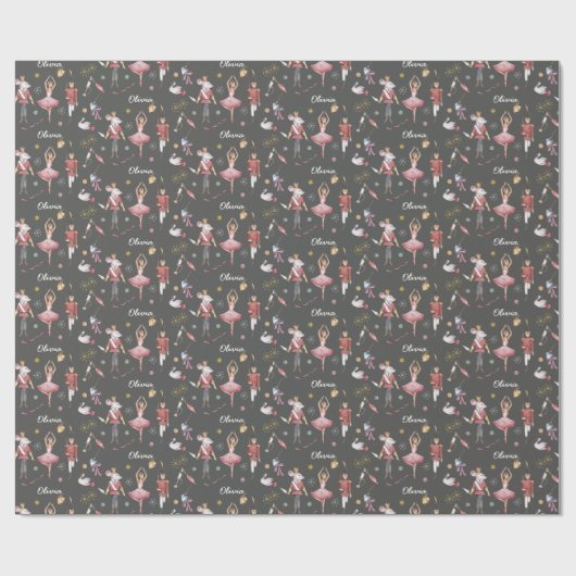 Individuelle Name Nutcracker Ballerina Weihnachten Geschenkpapier (Flach)