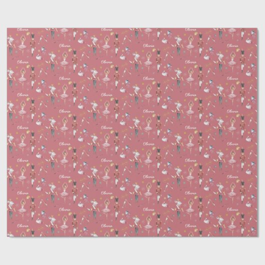 Individuelle Name Nutcracker Ballerina Weihnachten Geschenkpapier (Flach)