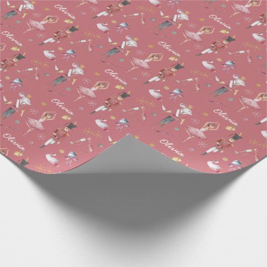 Individuelle Name Nutcracker Ballerina Weihnachten Geschenkpapier (Ecke)