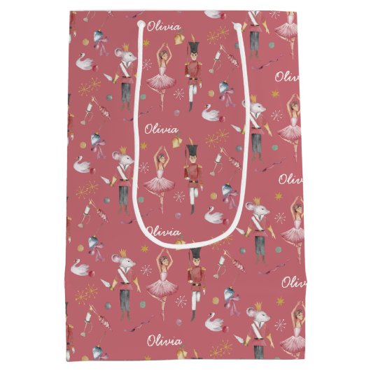 Individuelle Name Nutcracker Ballerina Weihnachten Mittlere Geschenktüte (Rückseite)