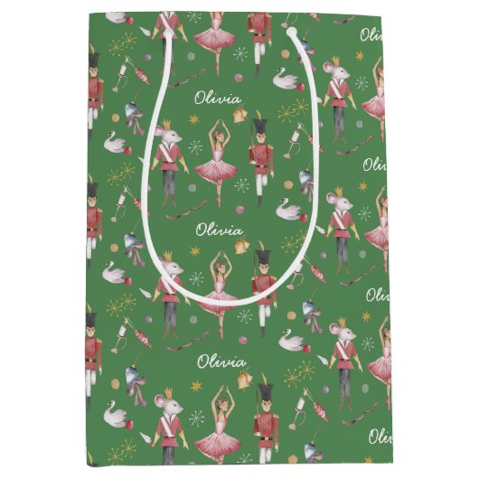 Individuelle Name Nutcracker Ballerina Weihnachten Mittlere Geschenktüte (Vorderseite)