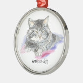Individuelle Name oder Datum Niedliche Katze, Heim Silbernes Ornament (Links)