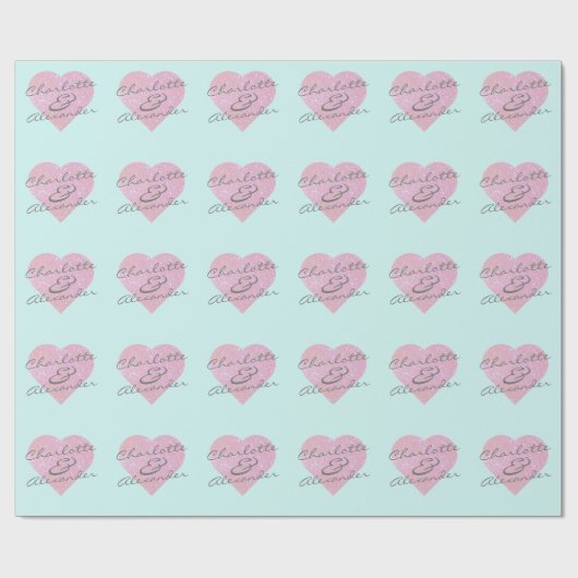 Individuelle Name oder Initials Glitzer Herzname M Geschenkpapier (Flach)