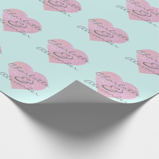 Individuelle Name oder Initials Glitzer Herzname M Geschenkpapier (Ecke)