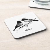 Individuelle Name- oder Monogram-Liebesvögel Untersetzer (Linke Seite)