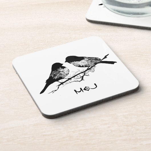 Individuelle Name- oder Monogram-Liebesvögel Untersetzer (Linke Seite)