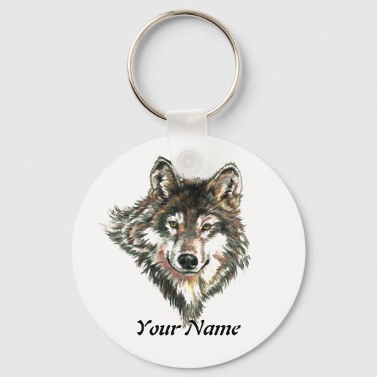 Individuelle Name oder Text-Wolf-Logo Wasserfarbe  Schlüsselanhänger (Vorderseite)