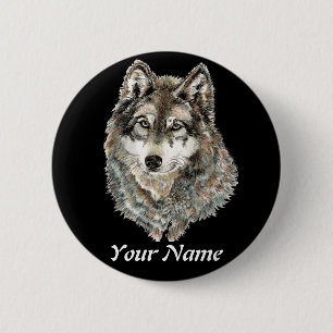 Individuelle Name oder Text Wolf Wasserfarbe Tier Button