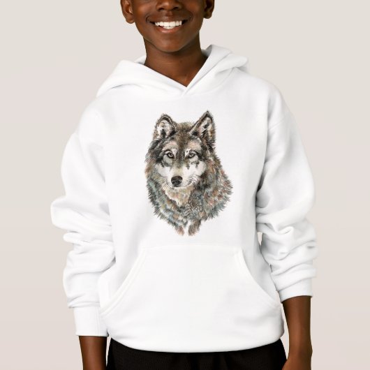 Individuelle Name oder Text Wolf Wasserfarbe Tier Hoodie (Vorderseite)